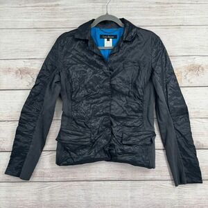 Lida Baday Blazer Women 6 Black Crinkle Silk Lined Textured Tailored Jacket